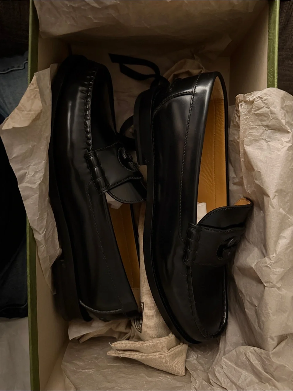 Gucci Black Leather GG Embossed Men's Loafers